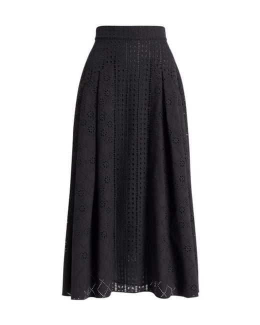 Alberta Ferretti Black Hollow-Out Embroidered Midi Skirt