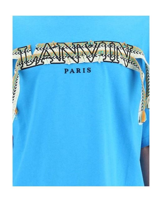 Lanvin Blue Tassel Embroidered-Logo T-Shirt for men