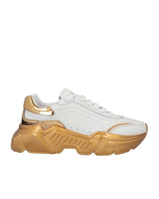 Dolce & Gabbana White Two-Tone Leather Platform Sneakers
