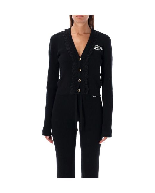 Alessandra Rich Black Logo Detailed Buttoned Cardigan