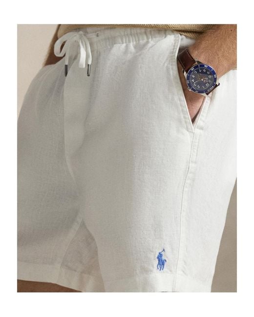 Polo Ralph Lauren White Ralph Lauren Drawstring Linen Shorts for men