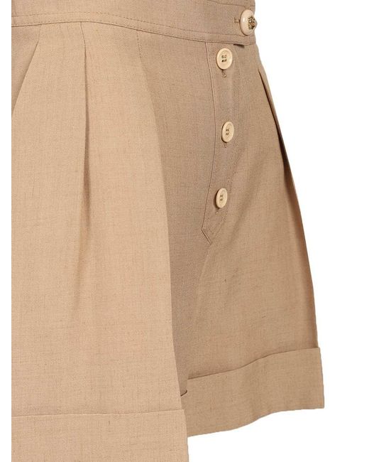 Valentino Natural Button Detailed Turn-Up Hem Shorts