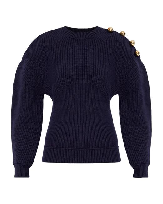 Lanvin Blue Balloon Sleeved Ribbed Jumper
