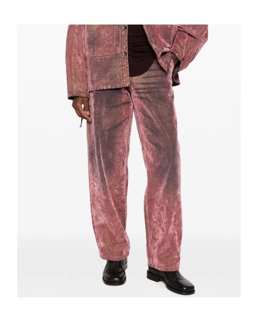 Haikure Red Washed-Effect Hammer-Loop Jeans