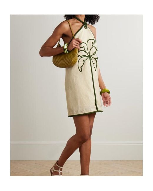 Farm Rio Natural Tree-Embroidered Mini Dress