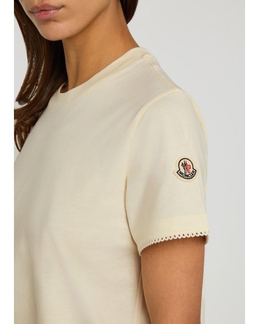 Moncler White Logo-Appliquéd Scalloped Cotton T-Shirt