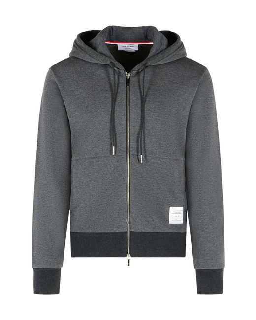Thom Browne Gray Logo Patch Zip-Up Hoodie for men