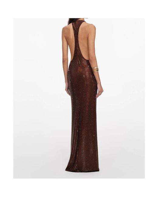 Self-Portrait Brown Sequined Cowl-Neck Dress