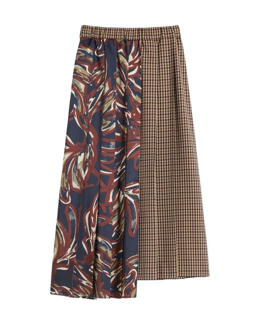 Weekend by Maxmara Brown Houndstooth Wool Pleated Skirt