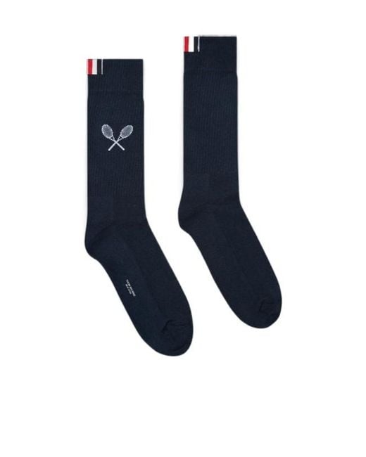 Thom Browne Blue Double-Racket Ribbed-Detailed Socks for men