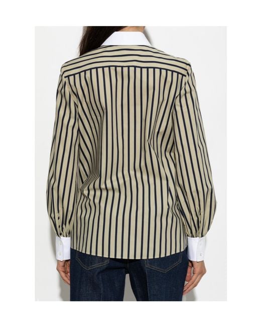 Valentino White Pussy-Bow Striped Shirt