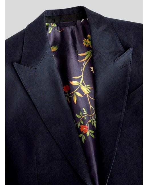 Etro Blue Patterned Single-Breasted Blazer for men