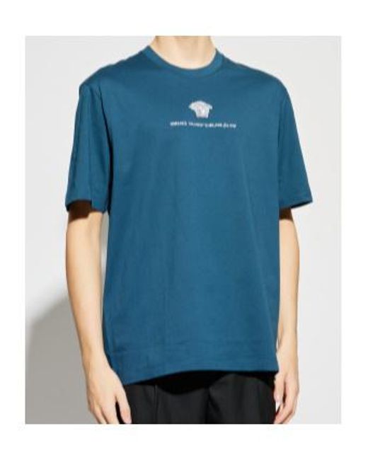 Versace Blue Logo Embroidered Crewneck T-Shirt for men