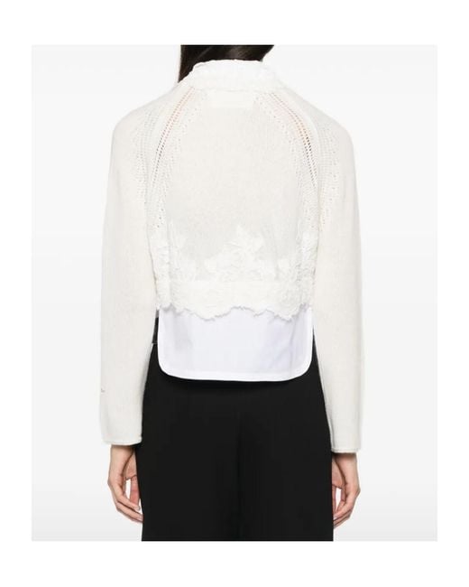 Ermanno Scervino White Lace Trim Layered-Effect Knitted Sweater