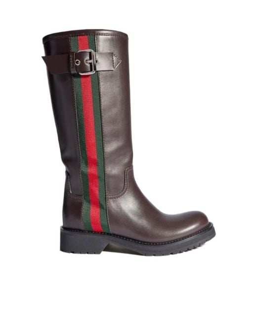 Gucci Brown Biker Boot With Web