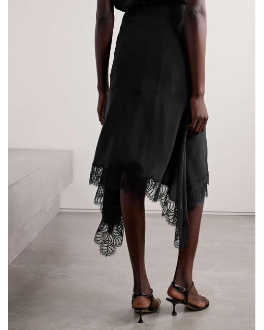 Stella McCartney Black Asymmetrical Lace Trimmed Skirt