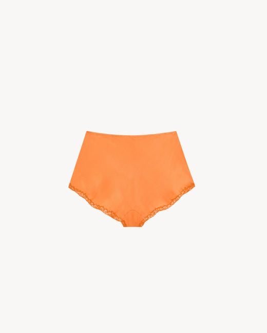 Saint Laurent Orange Lace-Trim Satin Shorts