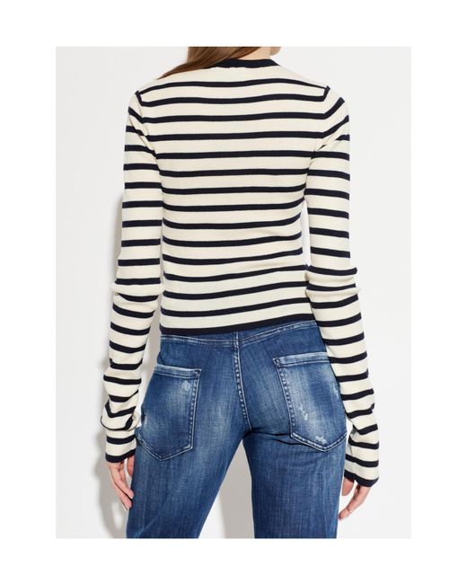 DSquared² White Logo Patch Striped Knitted Top