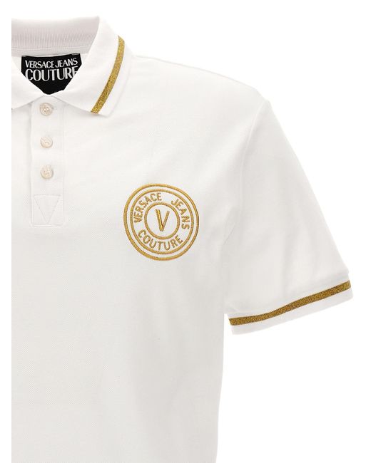Versace Jeans White Couture Logo-Embroidered Short-Sleeved Polo Shirt for men