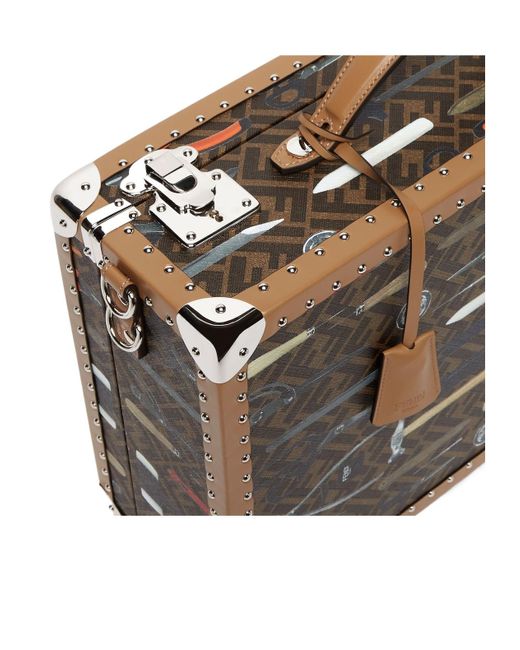 Fendi Brown Ff Canvas Suitcase With Tool Print for men