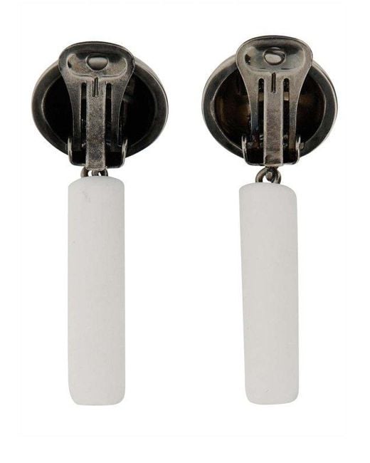 Moschino White Logo Engraved Drop Earrings