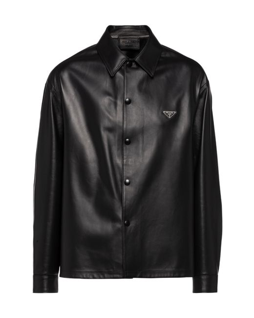 Prada Black Triangle-Logo Button-Up Shirt for men