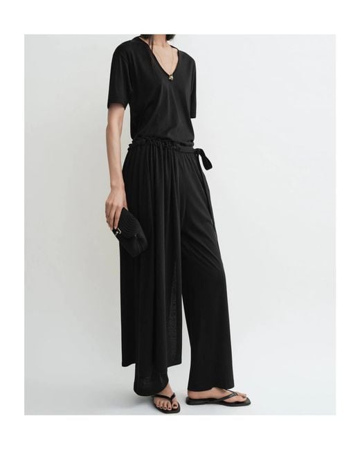 Totême Black Totême Elasticated Waistband Wide Leg Pants