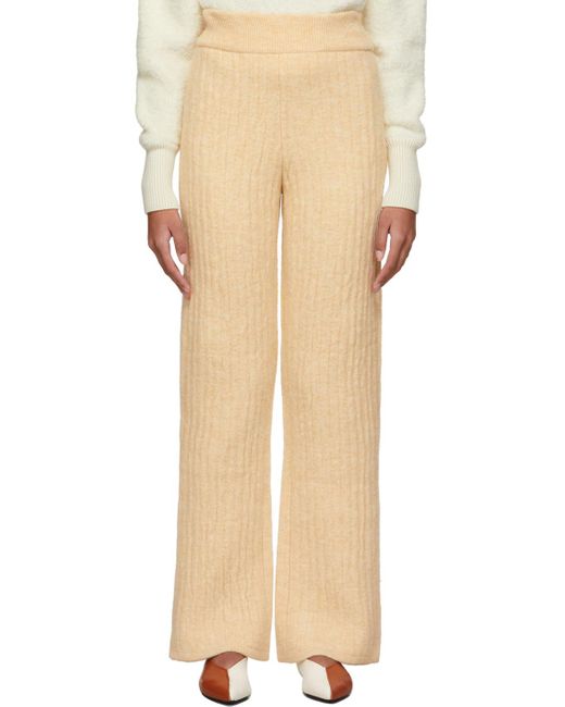 Nanushka Natural Ribbed-Knit Wool Trousers
