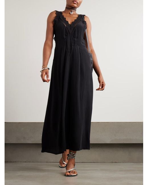 Isabel Marant Black Freda Broderie Anglaise-Trimmed Crepe Maxi Dress