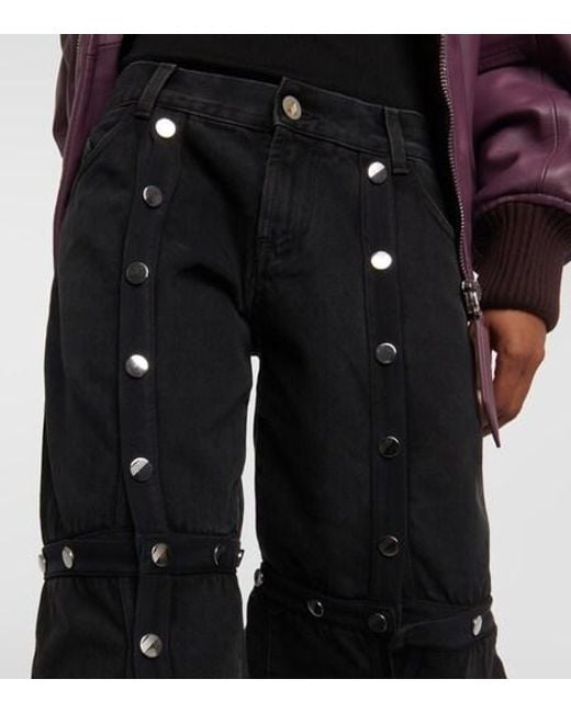 The Attico Black Studded Low-Rise Straight Leg Jeans