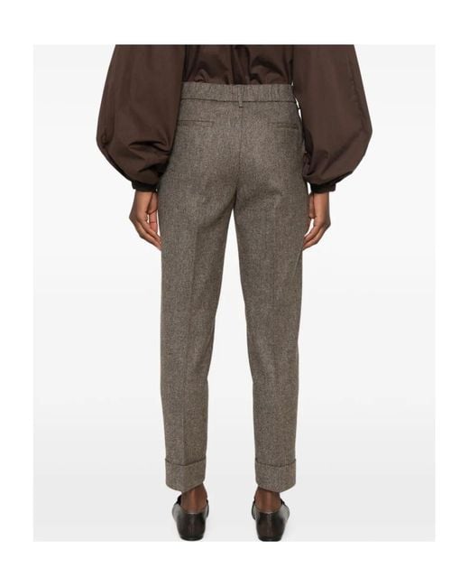 Berwich Gray Herringbone-Pattern Wool Trousers