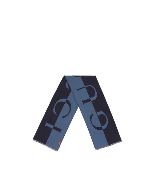 Gucci Blue Wool Scarf With Logo for men