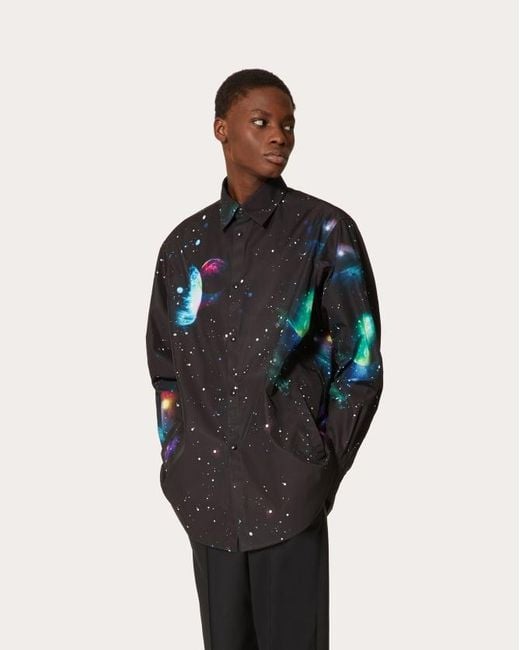 Valentino Gray Graphic-Print Long-Sleeve Shirt for men
