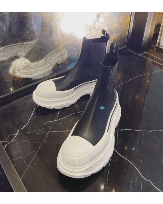 McQueen Black Tread Slick Chelsea Boots