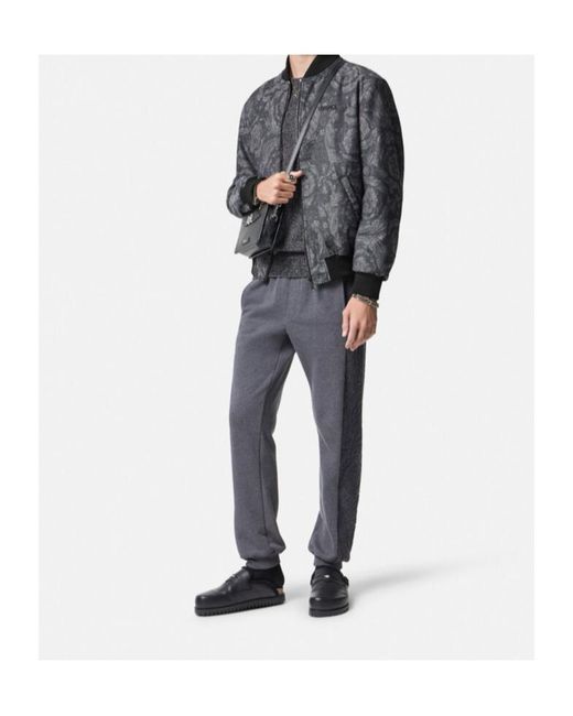 Versace Gray Reversible Logo-Embroidered Bomber Jacket for men