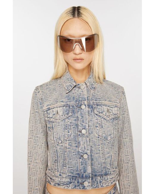 Acne Gray Monogram Jacquard Cropped Denim Jacket