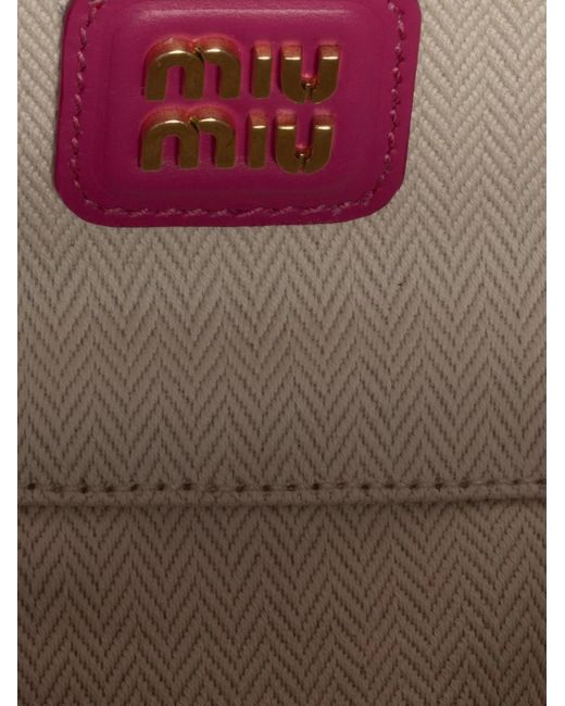 Miu Miu Pink Arcadie Logo Embossed Tote Bag