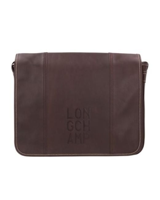 Longchamp Brown Embossed-Logo Leather Cross Body Bag