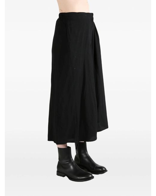 Yohji Yamamoto Black Wrap-Design Sunburst-Pleat Skirt