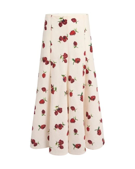 Khaite Pink Lenno Floral Printed Midi Skirt