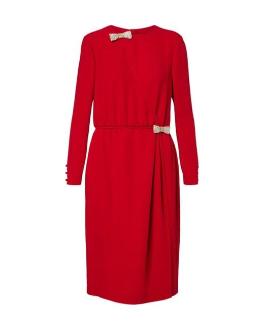 Valentino Red Embellished Silk Midi Dress