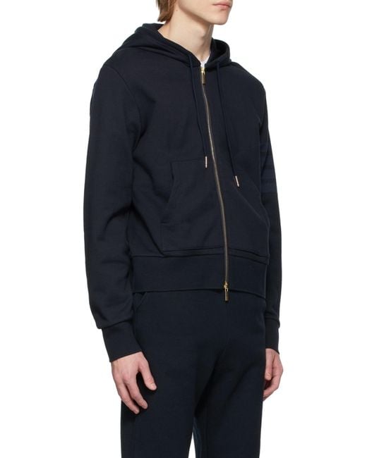 Thom Browne Blue Tonal-Bar Hooded Jacket for men