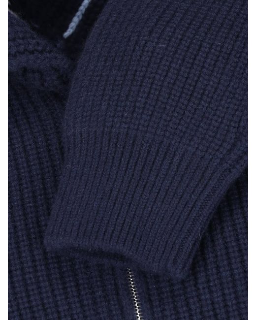 Malo Blue Ribbed Half-Zip Knitted Sweater