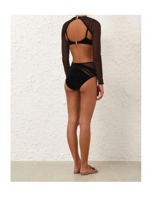 Zimmermann Black Mesh-Insert Velvet Bodysuit