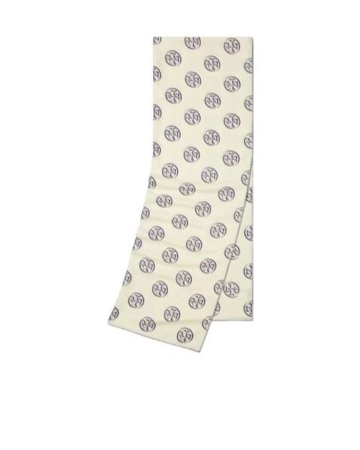 Tory Burch White Logo Rectangular Scarf