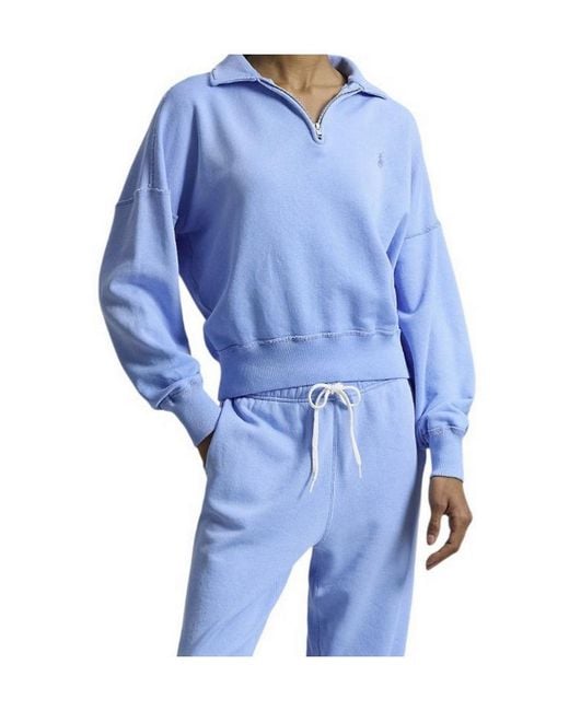 Polo Ralph Lauren Blue Polo Pony Embroidered Quarter-Zip Sweatshirt