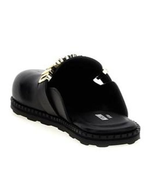 Moschino Black Logo Lettering Almond Toe Mules