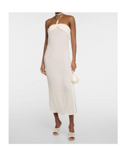 Magda Butrym White Pearl-Detail Halterneck Midi Dress