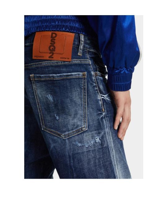 DSquared² Blue Distressed Stretch-Cotton Jeans for men