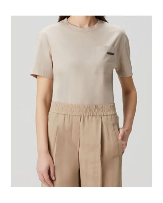 Brunello Cucinelli White Shiny Tab Crewneck T-Shirt